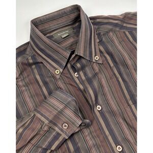 Ermenegildo Zegna‎ Men's L Cotton Brown Striped Button Down Dress Shirt